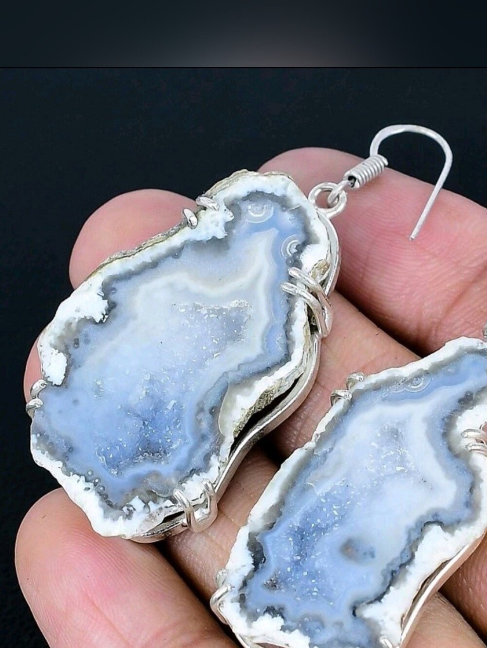 Sterling Silver Blue Geode Druzy Slice Drop Earrings
